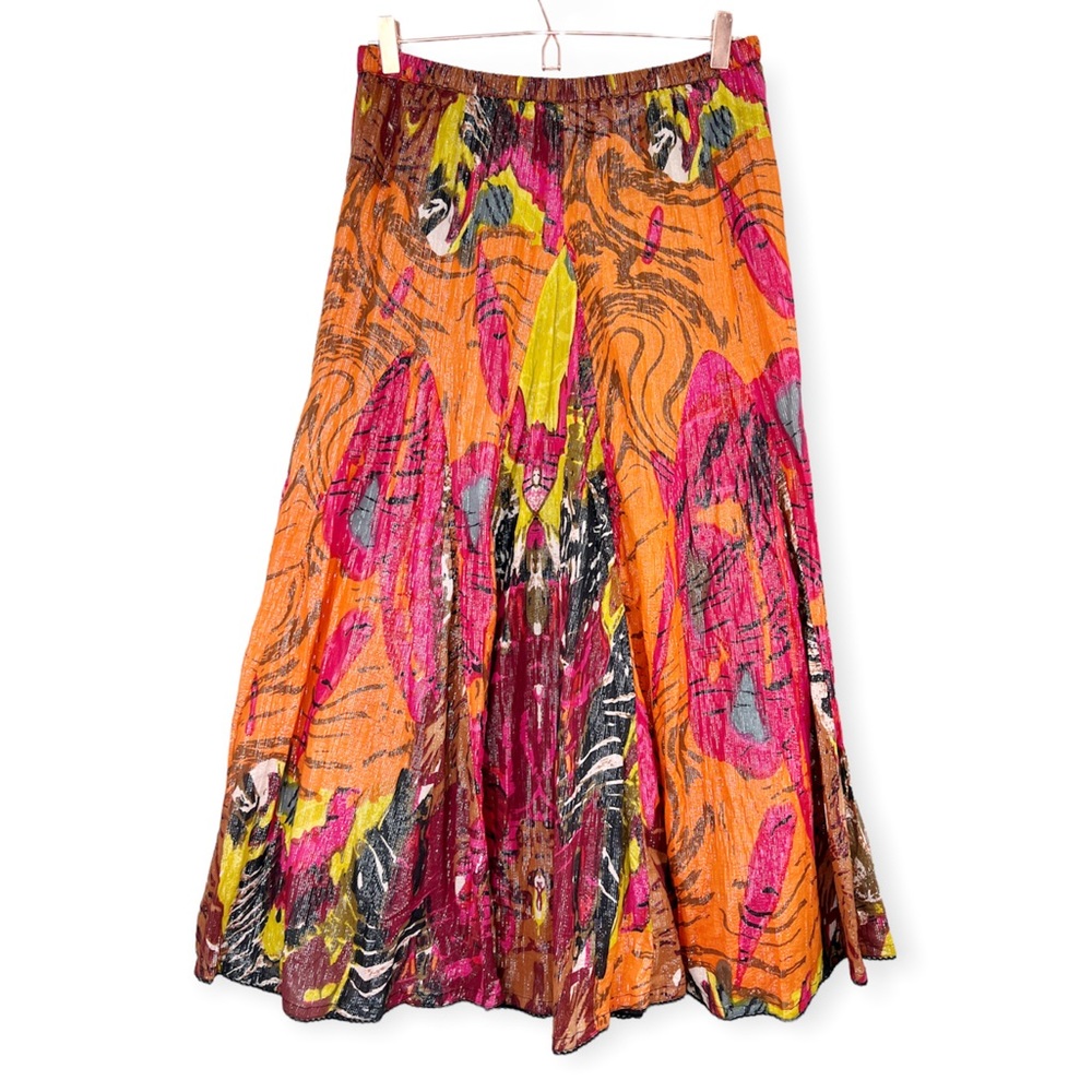 Soft Surroundings Petite Kamala Boho Maxi Skirt Colorful Abstract Print Metallic